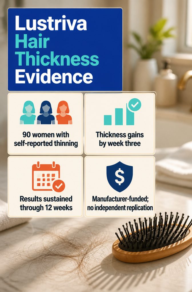 Beauty information graphic titled Lustriva Hair Thickness Evidence