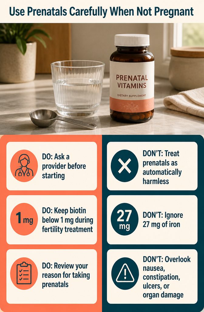 Beauty graphic with the words Use Prenatals Carefully When Not Pregnant
