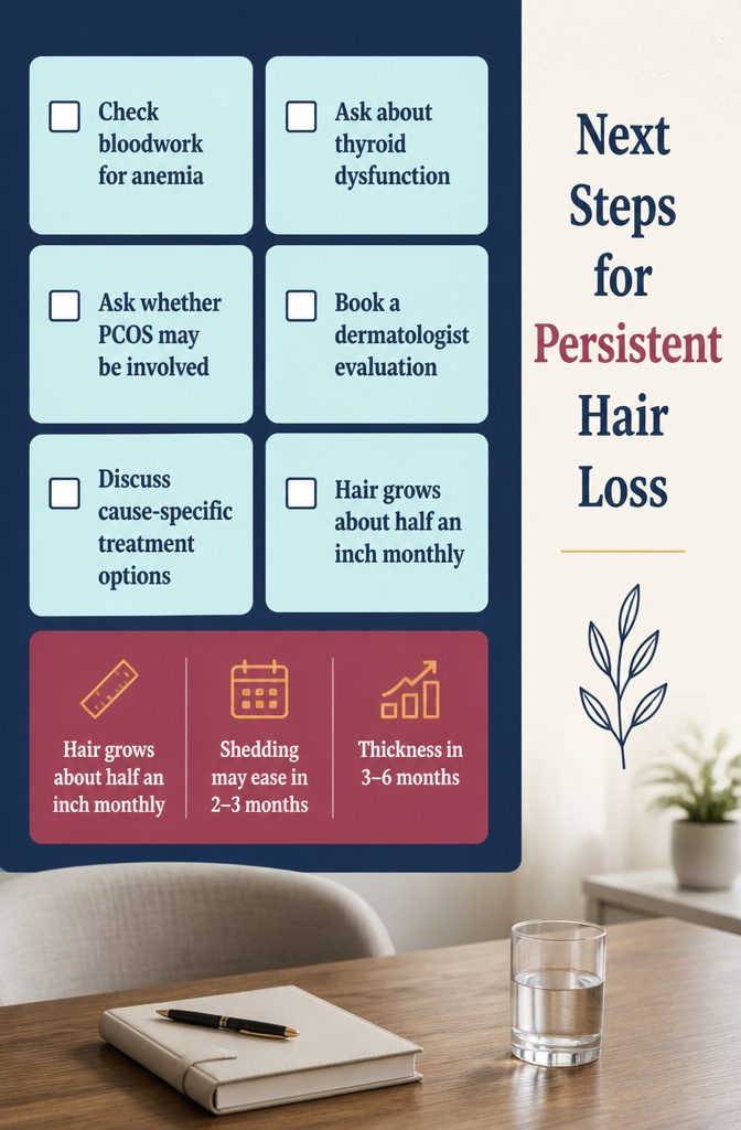 Beauty graphic with the words Next Steps for Persistent Hair Loss