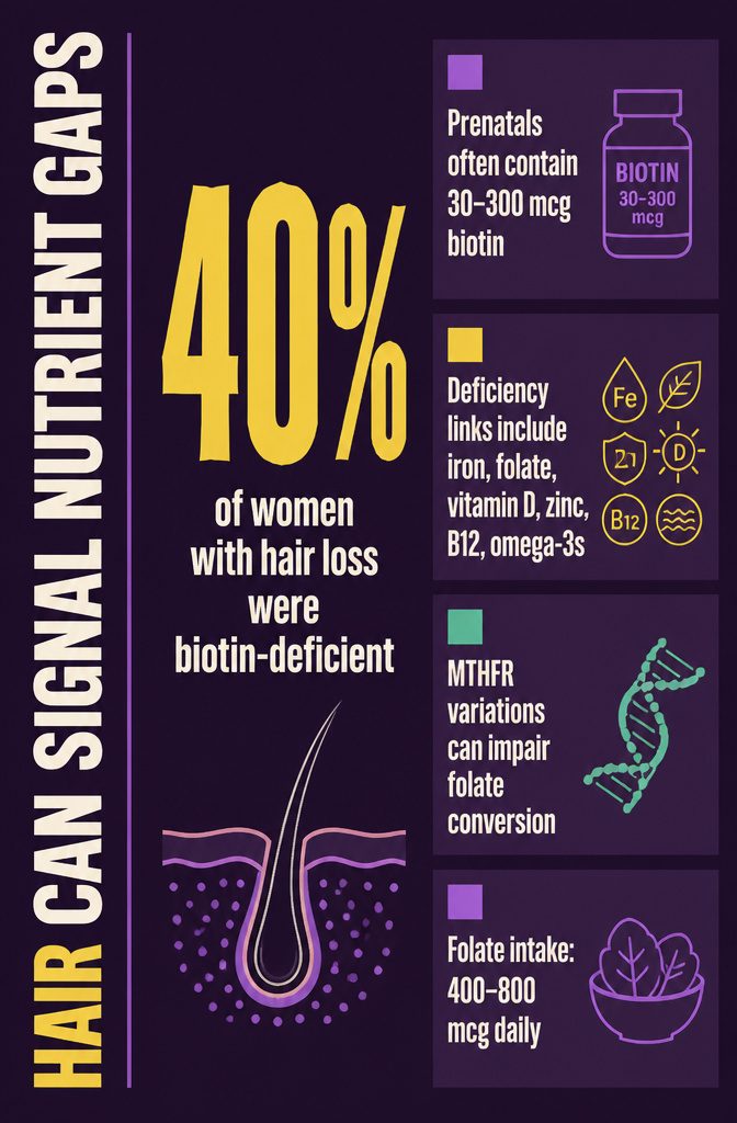 Beauty graphic with the words Hair Loss Can Signal Nutrient Gaps