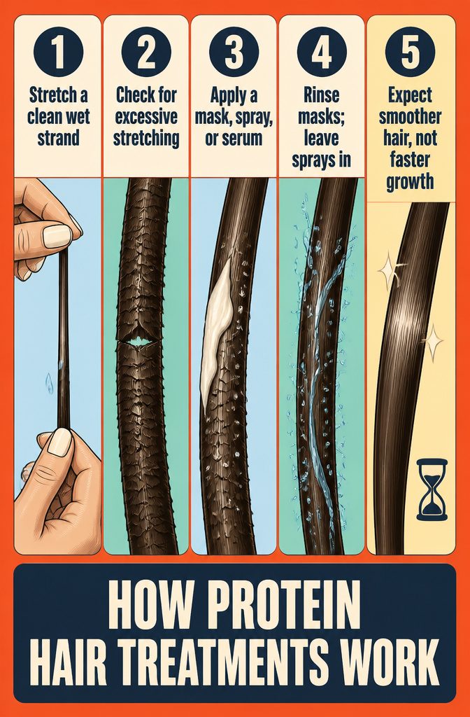 Beauty infographic titled How Protein Hair Treatments Work