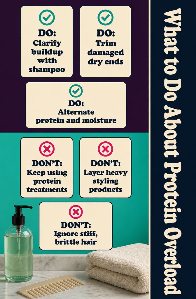 Beauty infographic titled What to Do About Protein Overload