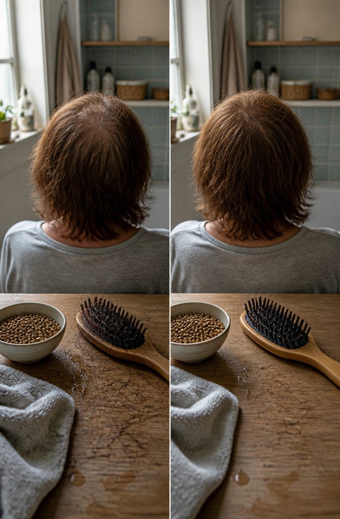 Photograph illustrating hair loss and thinning associated with protein intake