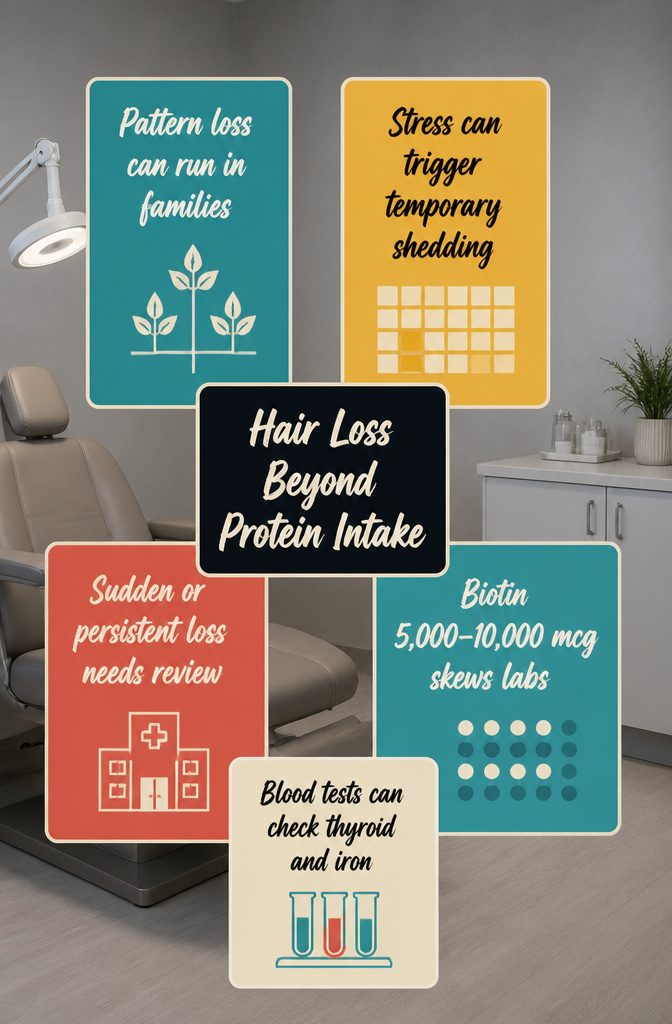 Beauty infographic titled Hair Loss Beyond Protein Intake