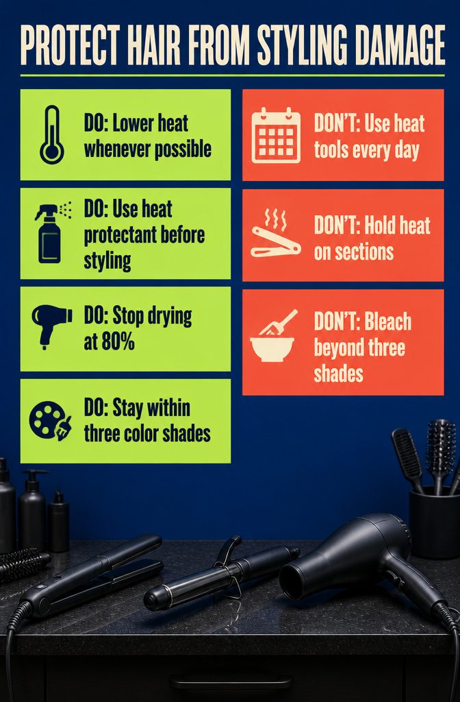 Beauty graphic about protecting hair from styling damage