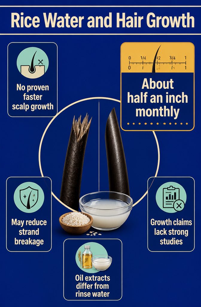 Beauty infographic about rice water and hair growth