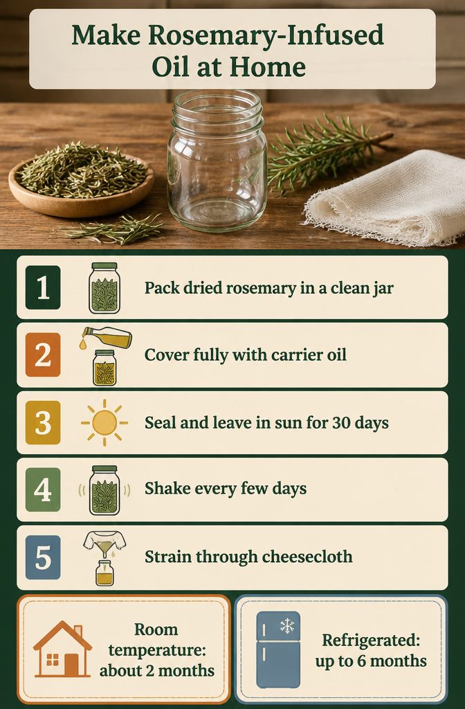 Dried rosemary and carrier oil for a homemade infusion