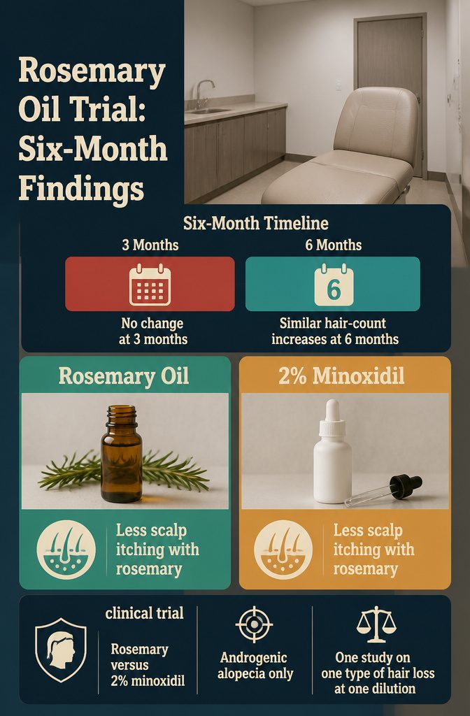 Rosemary oil trial infographic with six-month findings