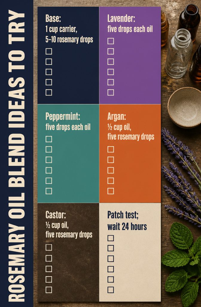 Beauty infographic listing rosemary oil blend ideas