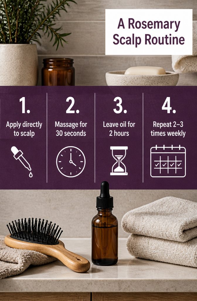 Beauty infographic titled A Rosemary Scalp Routine