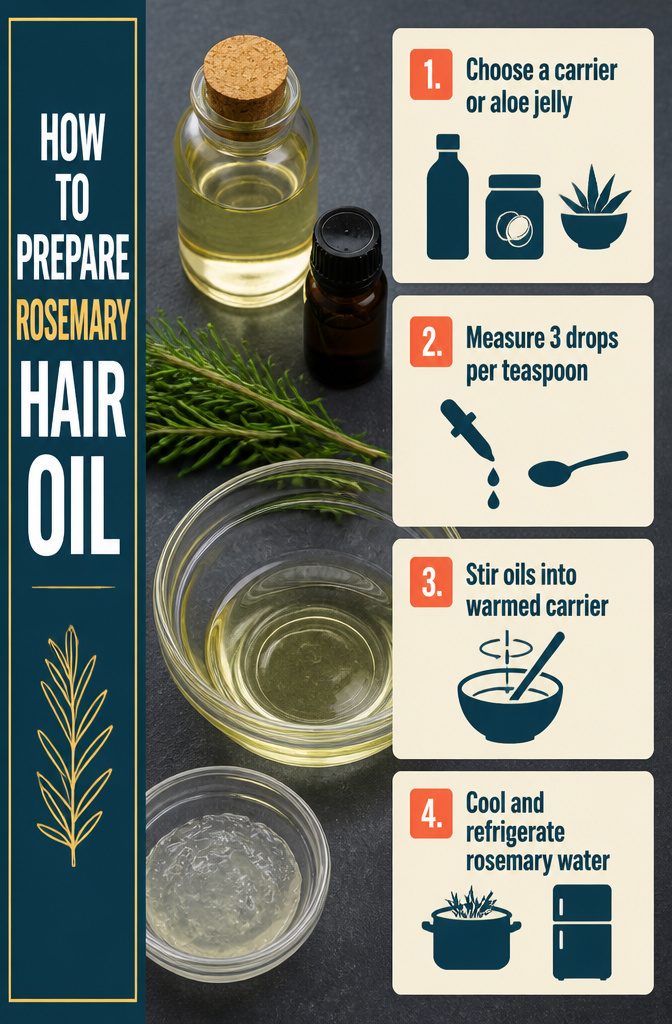 Beauty infographic titled How to Prepare Rosemary Hair Oil