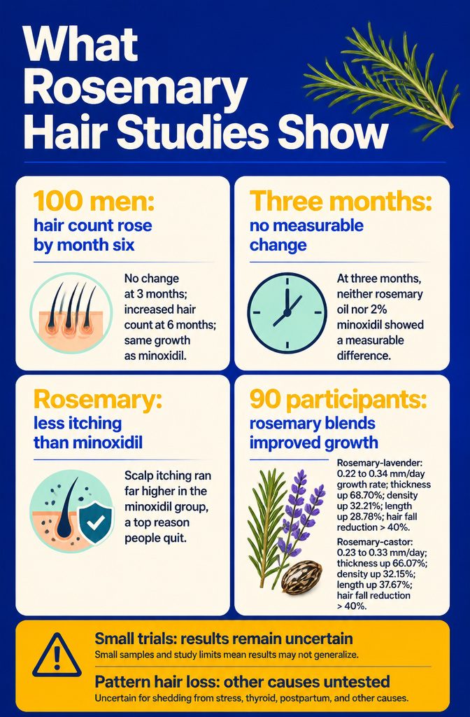 Beauty infographic titled What Rosemary Hair Studies Show