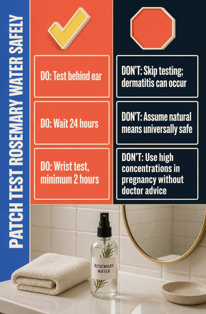 Graphic outlining a safe patch test for rosemary water