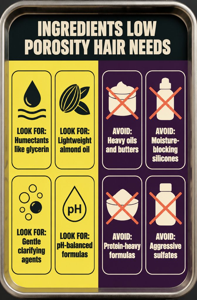 Ingredients Low Porosity Hair Needs information graphic
